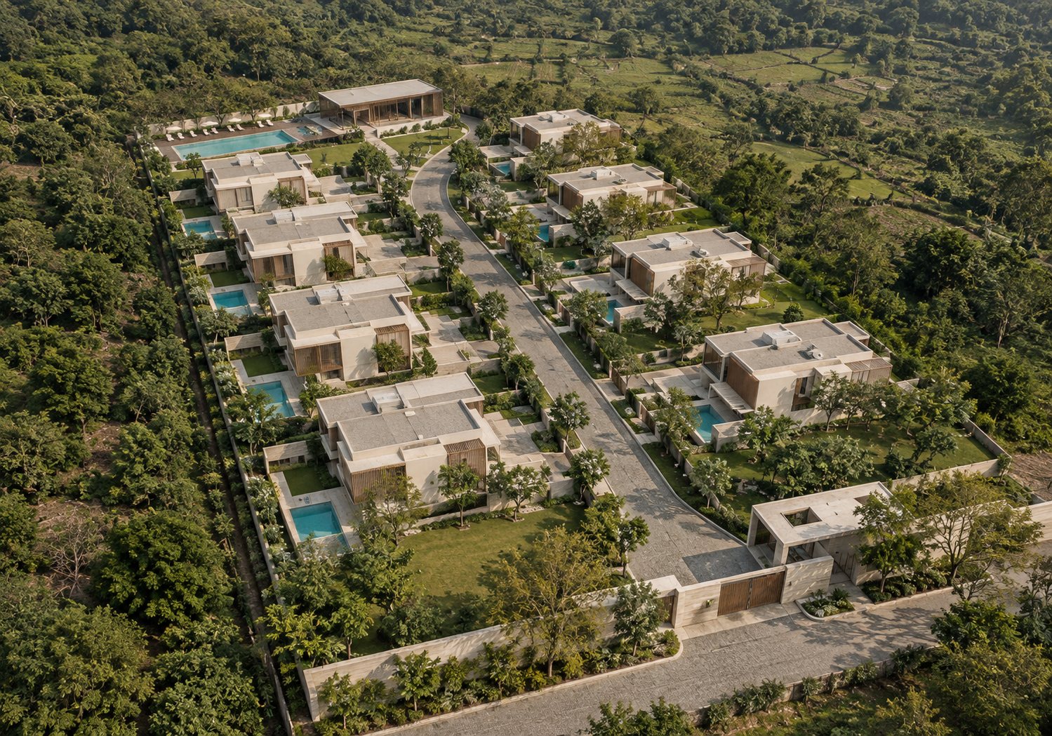 The finished villa community from above